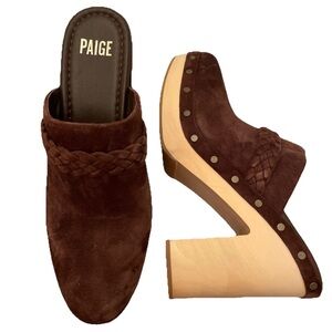 PAIGE Brown Suede Mules with Wooden Heel